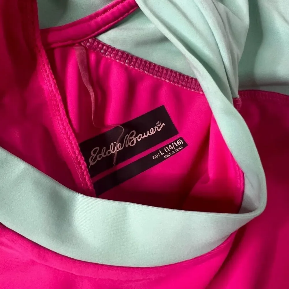 Eddie Bauer Pink Sea Blue Swim Shirt Rash Guard Top